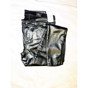 NWT AG Adriano Goldschmied Zip Legging Ankle Jeans 27 Coated Black Leatherette